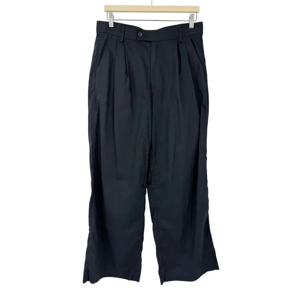 Banana Republic Womens Wide Leg Linen Blend Pants Size 12 Black Pleated Classic
